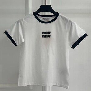 Miu Miu White Retro American Style Short-Sleeve T-Shirt, Size M